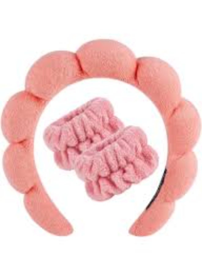 Spa Headband and Wristband Set, Terry Cloth Soft Puffy Hairband with Non-Slip Design for Facial Cleansing and Skincare multicolor - Image 5